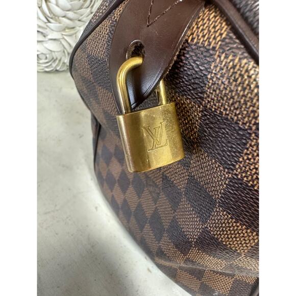 Louis Vuitton Damier Ebene Canvas Monogram Speedy 30 Tote Bag Brown - Picture 11 of 13